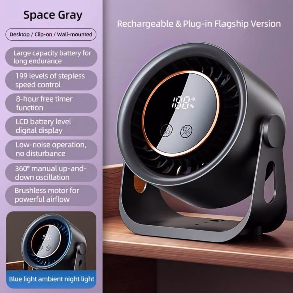Dyzi Rechargeable Digital Display Desktop Fan in Grey – 5