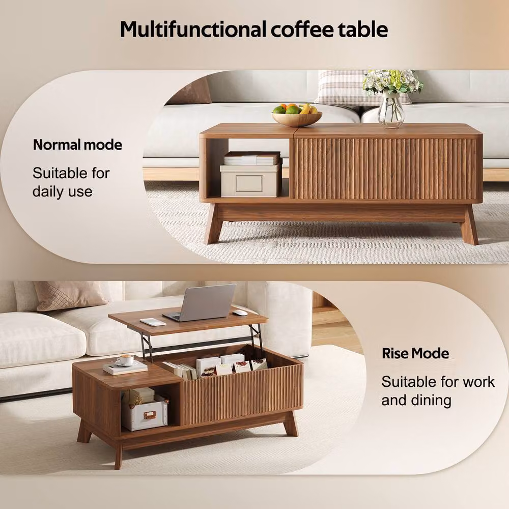 Merax Lift Top Coffee Table with Hidden Storage and Open Compartment in Walnut – 5