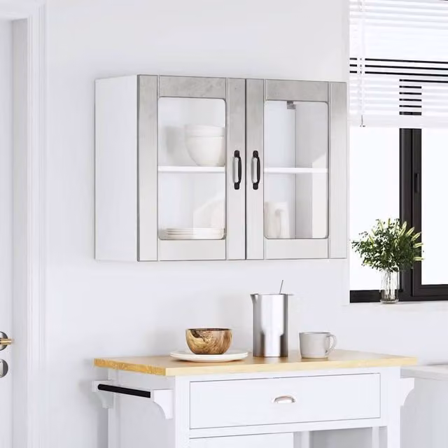 Berkfield Home Kalmar Kitchen Wall Cabinet with Glass Doors in Grey Artisan Oak Wood