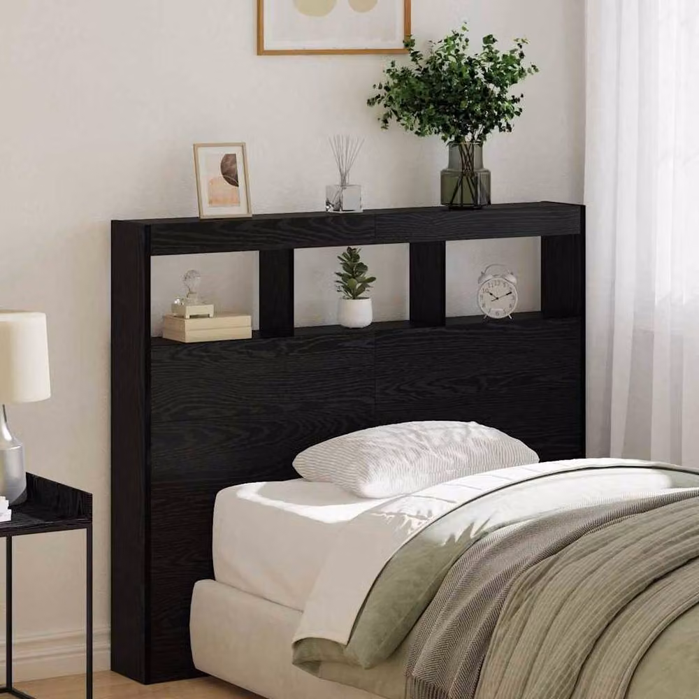 Berkfield Home Black Oak Headboard in Black Engineered Wood, W/D/H: 120 x 17 x 102 cm – 1