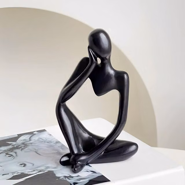 Livingandhome Modern Abstract Thinker Figurine, Black Resin Tabletop Decor
