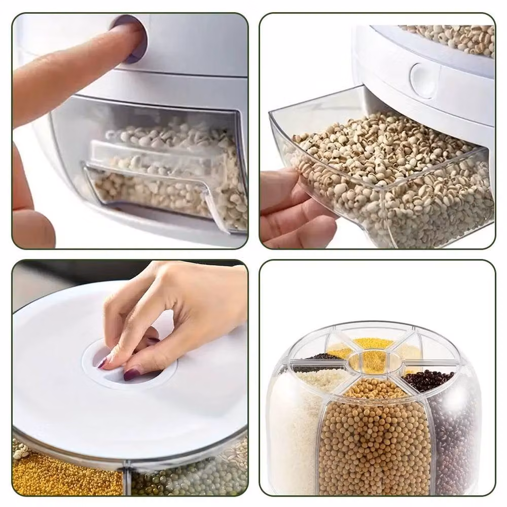EONLION Rotating Grain Dispenser Storage Container in Transparent Plastic with Compartments, Height: 100 cm – 3