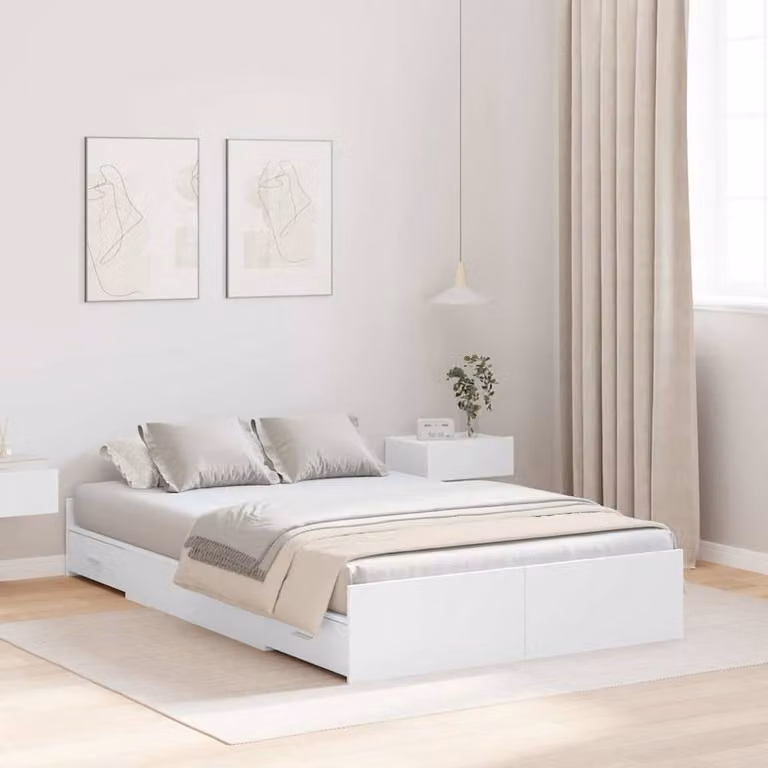 Berkfield Home White Storage Bed Frame in Engineered Wood, W: 120 cm x L: 190 cm