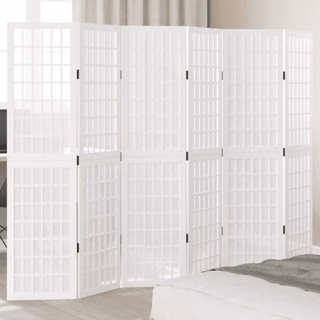 Berkfield Home 6-Panel White Solid Wood Paulownia Room Divider