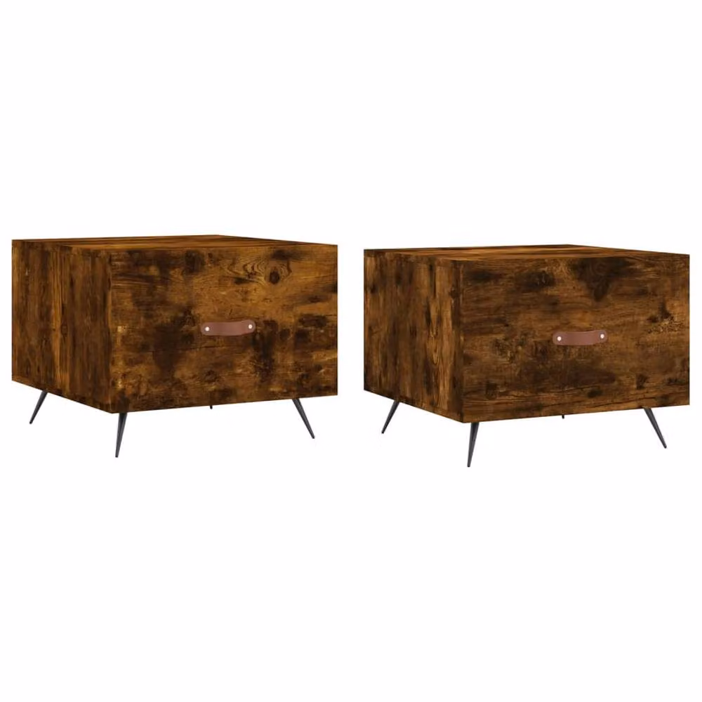 Berkfield Home Set of 2 Smoked Oak Decorative Coffee Tables, Brown, W/D/H: 50 x 50 x 40 cm – 2