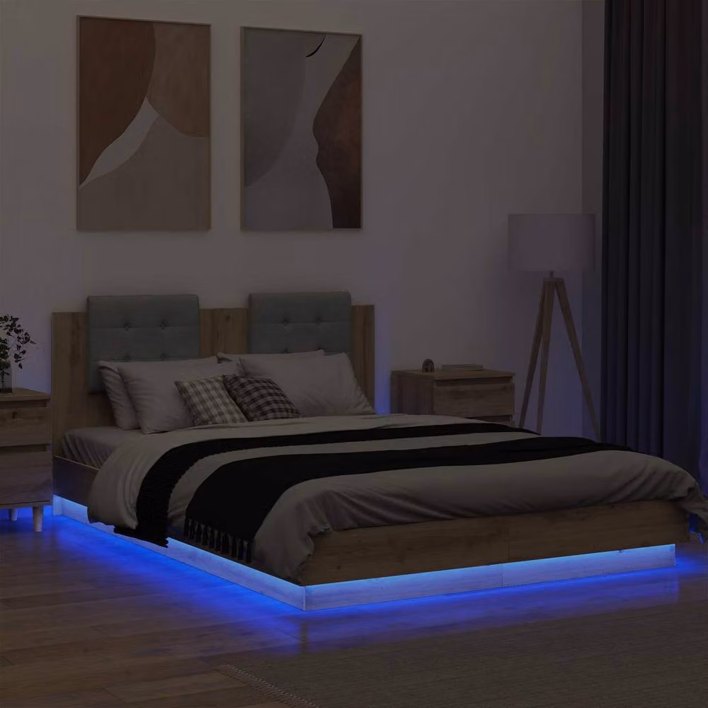 Berkfield Home Artisan Oak Bed Frame with Headboard and Under-Bed Lighting, Brown, 140 x 200 cm – 3