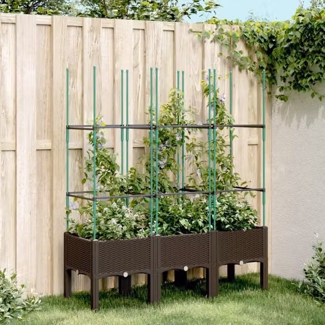 Berkfield Home Garden Planter with Trellis in Brown, W/D/H: 120 x 40 x 142.5 cm – 1