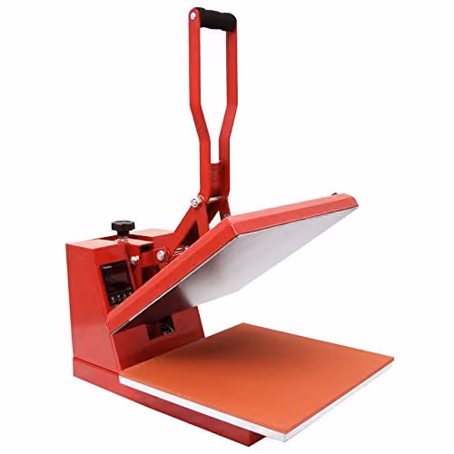 PixMax Digital Heat Press Sublimation Transfer Machine with Touchscreen Display, 38 x 38 cm Flat Clam Design, Red