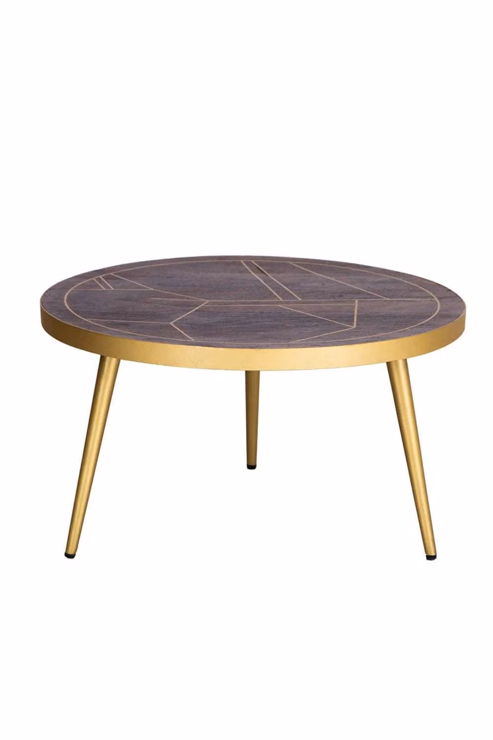 IH Design Silchester Round Coffee Table in Dark Mango and Walnut with Gold Inlay, Brown – 2