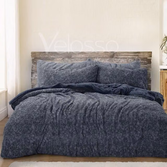 Velosso Teddy Marl Duvet Cover and Pillowcase Set, Navy Blue, W: 180 cm, D: 200 cm – 1