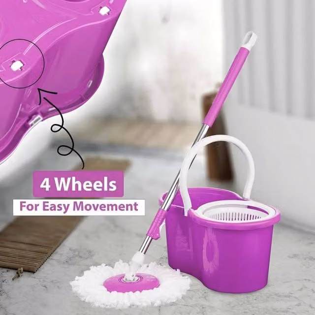 EONLION Floor Mop and Bucket Set with Wringer and Microfibre Mop in Purple, Height: 100 cm – 1