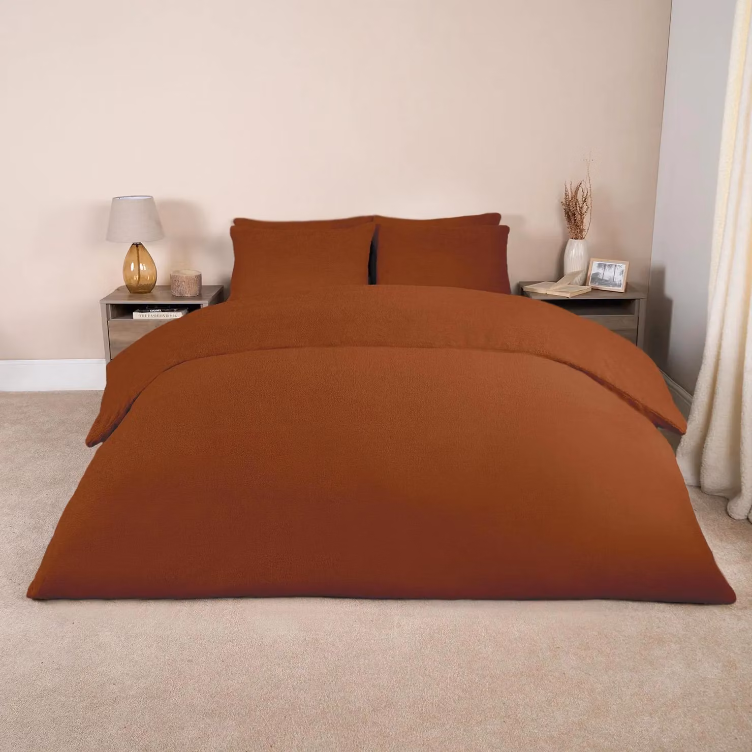 OHS Teddy Fleece Duvet Cover and Pillowcase Set, Rust Orange, W/D/H: 200 x 200 cm – 3