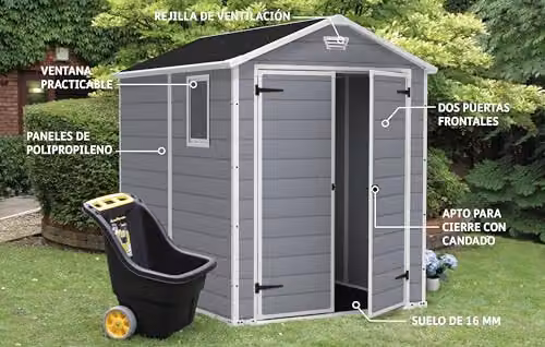 Keter Manor Grey Plastic Outdoor Garden Storage Shed with Double Doors and Window – 2