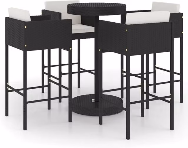Berkfield Home 5 Piece Modern Poly Rattan Garden Bar Set with Cushions in Black – 1