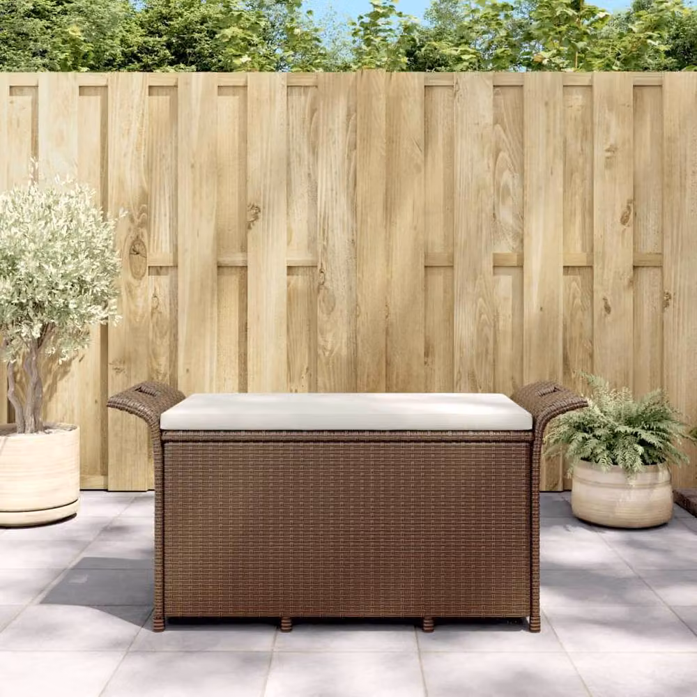 Berkfield Home Brown Poly Rattan Garden Bench with Cushion, W/D/H: 116 x 46 x 57 cm – 2