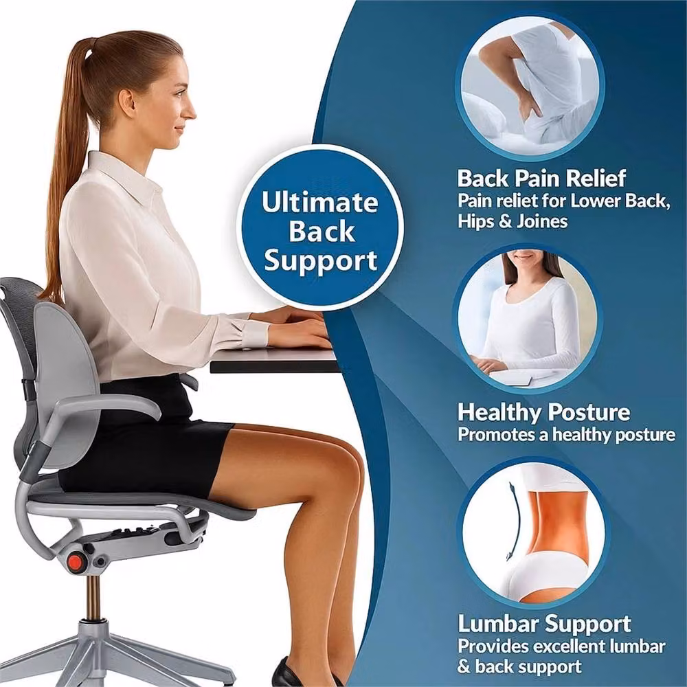 Nordara Grey Memory Foam Orthopaedic Seat and Lumbar Support Cushion for Pain Relief – 2