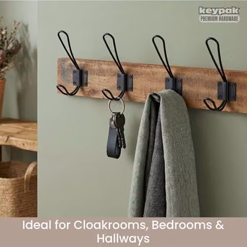 keypak Rustic Wall Mounted Coat Rack with 4 Double Wire Hooks in Brown and Black – 3