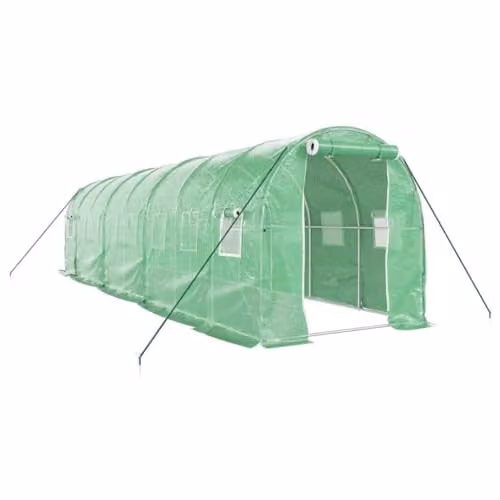 vidaXL Greenhouse with Steel Frame in Green, 16 m², W: 8 m, D: 2 m, H: 2 m – 1