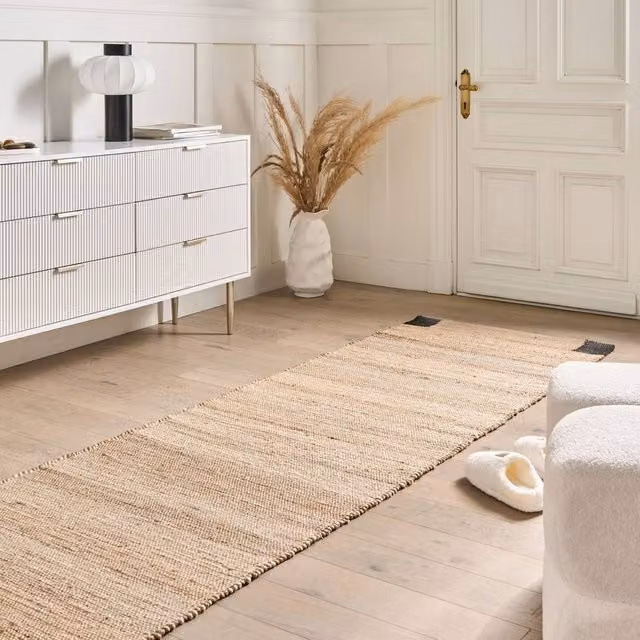 Wyld and Coco Woven Jute and Cotton Striped Runner Rug in Beige and Black, W: 80 cm, L: 300 cm – 1