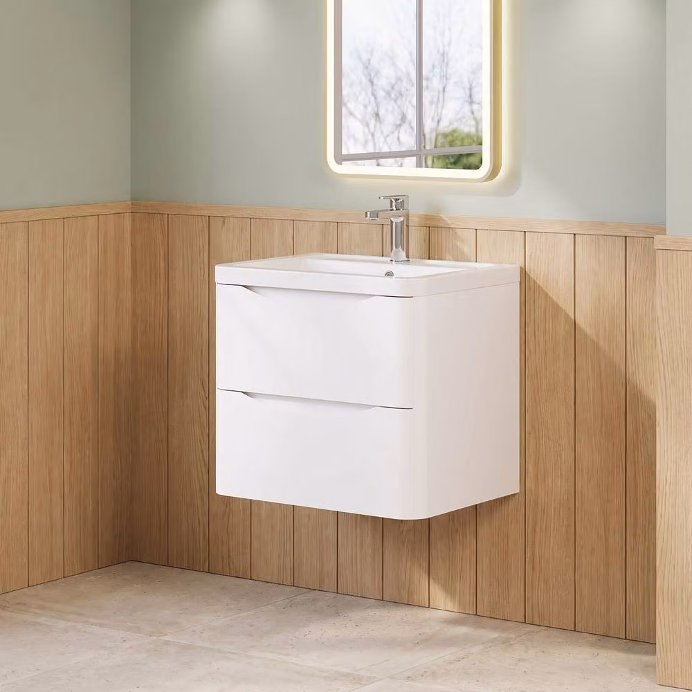 Balterley Dunwood 2 Drawer Wall Hung Vanity Basin Unit, Satin White, Width: 60 cm – 2