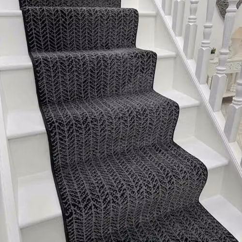 runrug Empire Stair Runner Carpet in Black, W: 60 cm, L: 600 cm – 1