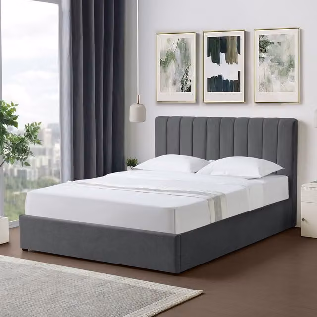 Artemis Home Evelynne Upholstered Kingsize Ottoman Bed Frame with Storage, Grey, W: 150 cm, D: 200 cm