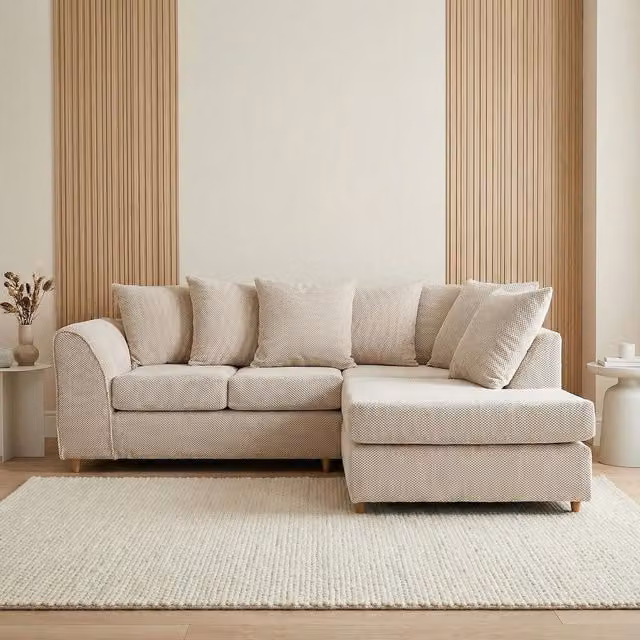 Abakus Direct Jumbo Grid Modern Right Hand Corner Sofa in Beige with Scatter Cushions