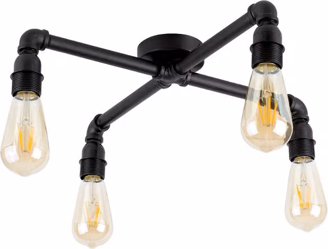 ValueLights Industrial Satin Black 4 Way Pipework Over Table Ceiling Light