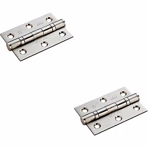 Loops 2 Pairs of 7 Ball Bearing Butt Hinges in Brushed Satin Stainless Steel, W/D/H: 76 x 51 x 2 mm
