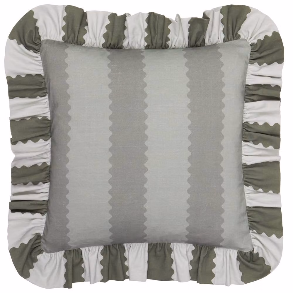 Wylder Birdie Stripe Green Cotton Ruffle Square Cushion, W/D/H: 45 x 45 x 45 cm – 2