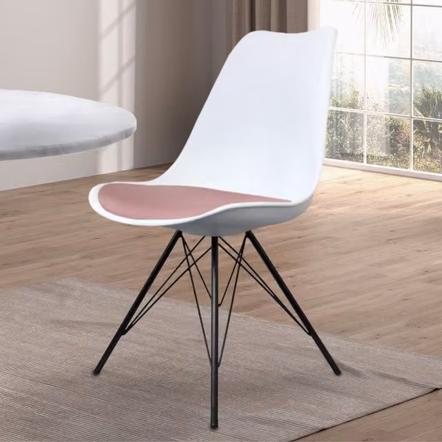 Fusion Living Modern Plastic Dining Chair with Metal Legs in Pink and White