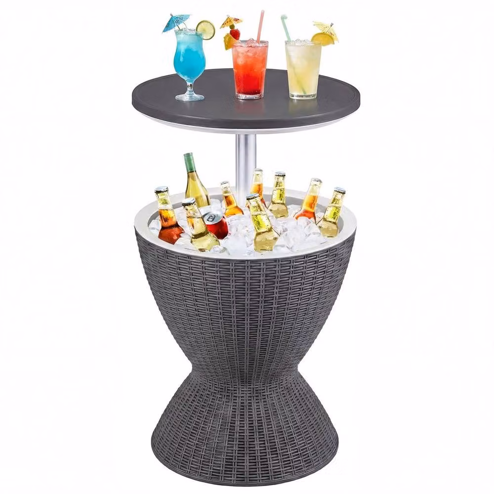 Hinsinc 30L Grey Rattan Patio Cooler Bar Table with Extendable Top – 3
