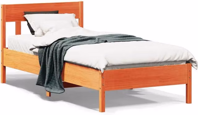Berkfield Home Small Single Solid Wood Pine Bed Frame in Wax Brown, W/D/H: 75 x 190 cm – 1