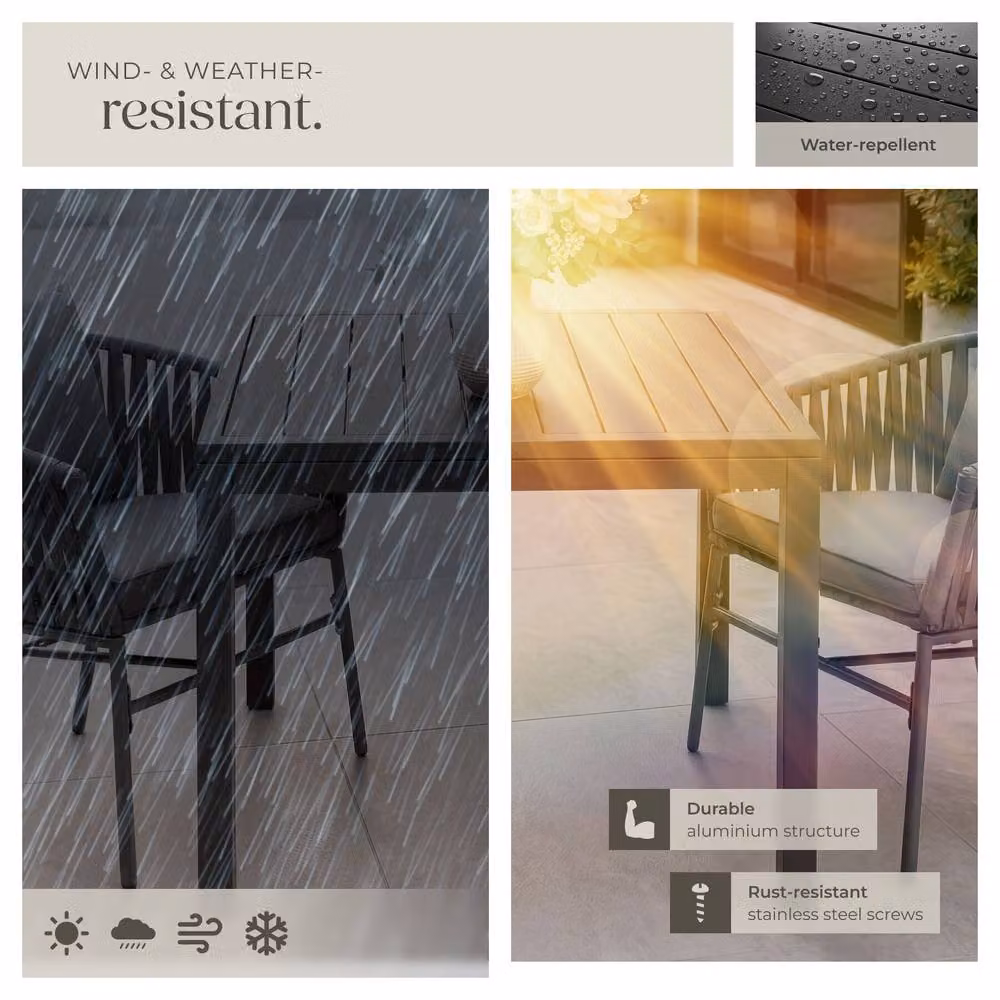 tectake Campos Extendable Aluminum Garden Table, Height-adjustable in Dark Grey, W/D: 80 x 80 cm – 6