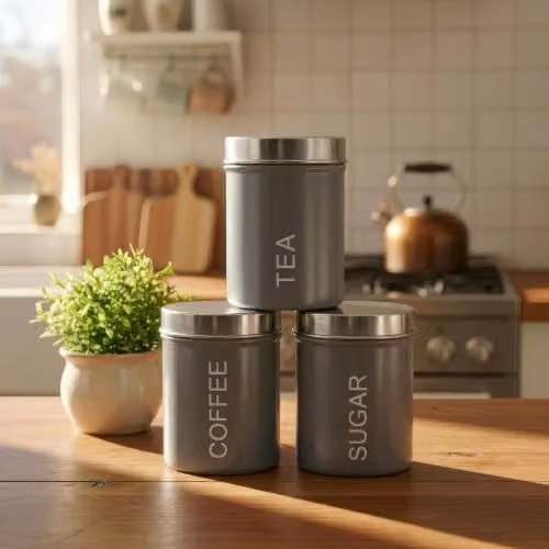 Harbour Housewares Metal Coffee Storage Canister with Airtight Lid, Grey – 6