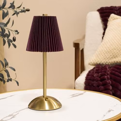 OHS Rechargeable LED Cordless Table Lamp with Touch Control in Burgundy and Gold/Brass – 3
