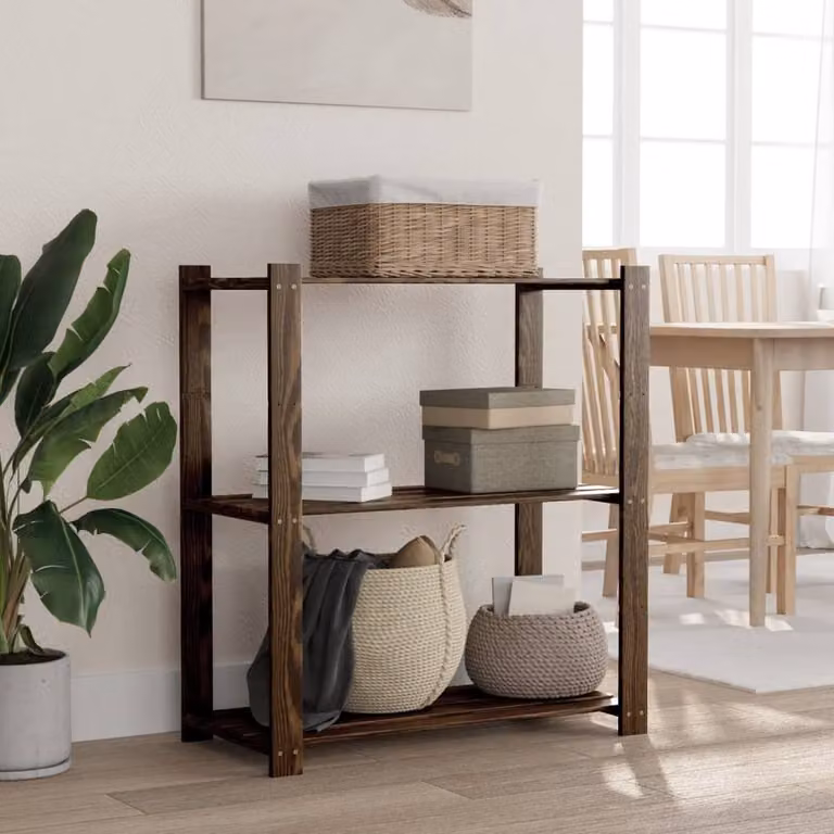 Berkfield Home Beautiful 3-Tier Solid Wood Pine Storage Rack in Black and Dark Brown, W/D/H: 80 x 38 x 90 cm