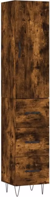 Berkfield Home Modern Smoked Oak Highboard in Brown, W/D/H: 34.0 x 34.5 x 180 cm