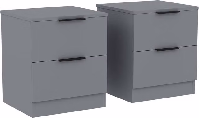 HD Designs Trega Set of 2 Grey 2 Drawer Bedside Chests