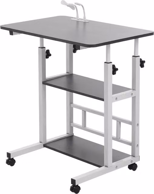 Livingandhome Height Adjustable Mobile Overbed Table with Castors, Black