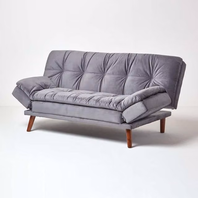 Homescapes Bailey Dark Grey Velvet 2 Seater Click Clack Sofa Bed