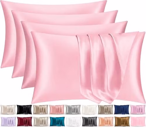 Pamposh Satin Silk Pillowcases, 4 Pack, Pink, W/D/H: 50 x 75 cm – 1
