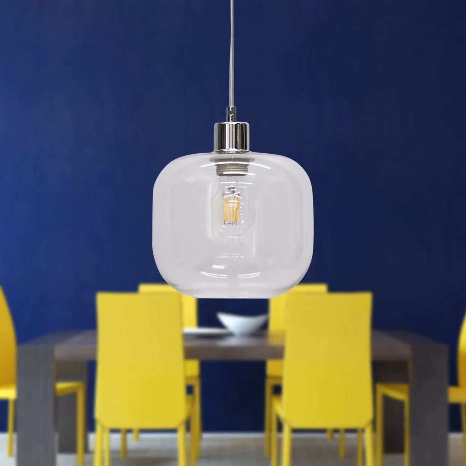 First Choice Lighting Bletch Modern Suspended Pendant Light with Transparent Glass and Chrome Finish – 3