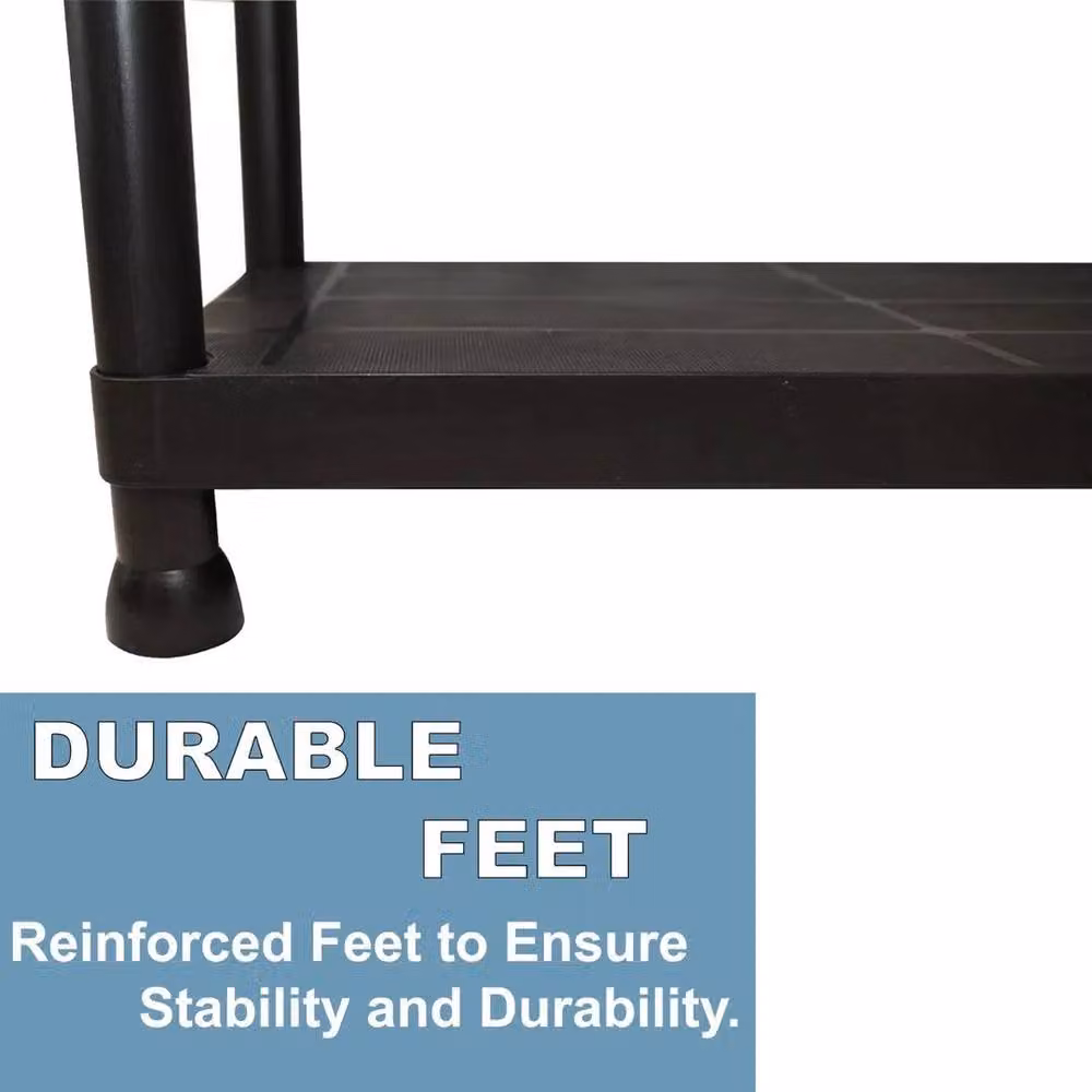 FORGEVIO 4-Tier Plastic Shelving Unit in Black, W/D/H: 50 x 50 x 50 cm – 4