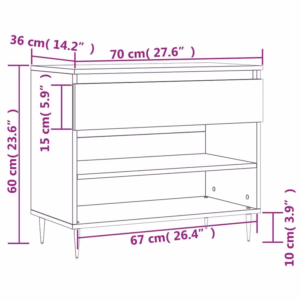 Berkfield Home Modern Shoe Cabinet in Concrete Grey, W/D/H: 70 x 36 x 60 cm – 3