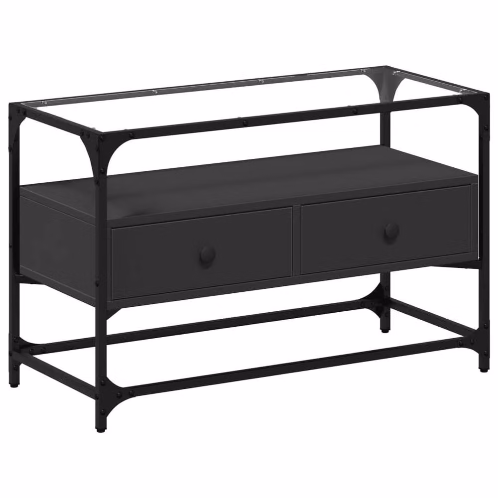 Berkfield Home Black TV Cabinet with Glass Top and Engineered Wood, W/D/H: 80 x 35 x 51 cm – 3