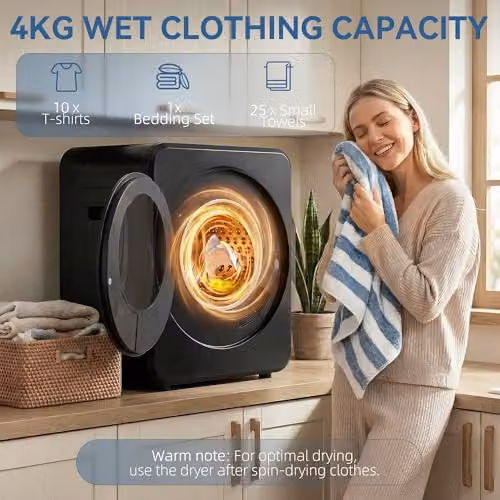 HOMCOM Black Vented Compact Tumble Dryer with 2.5 kg Dry Capacity and Reversible Drum Action – 4