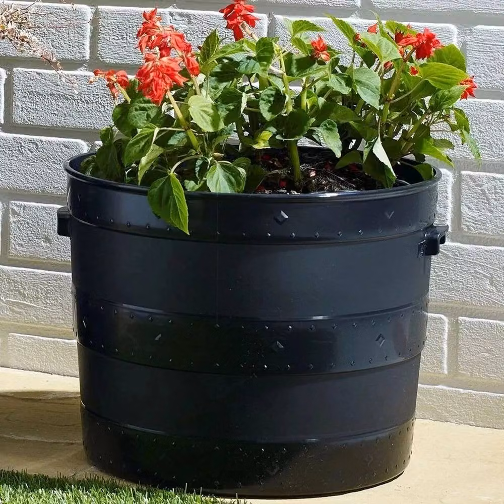 SPETLEK Black Plastic Round Barrel Planter Tub for Ornamental and Indoor Plants – 4