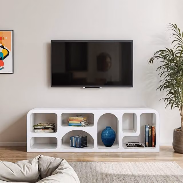 IH Design Udaipur Large Wood TV Cabinet in White – 1