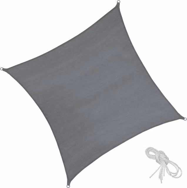 tectake Rectangular Shade Sail with UPF 50+ UV Protection and Water-Repellent HDPE Material, Grey, W/D: 360 x 360 cm – 1